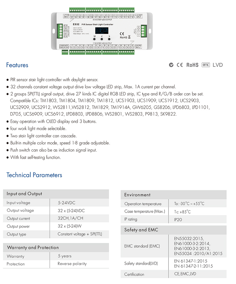 PIR Sensor LED Stair Lights Controller ES32 With Stair Lighting Kit PIR